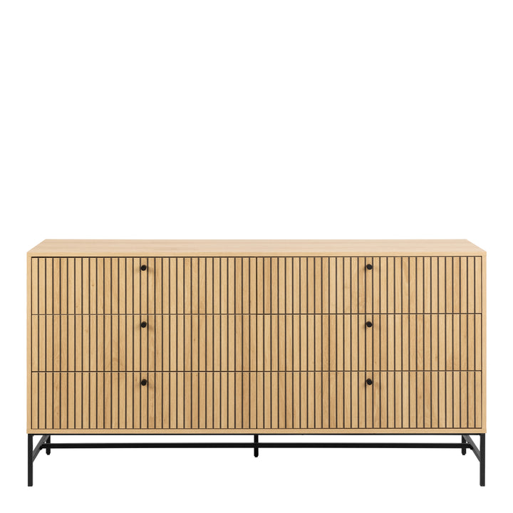 Albany Wide Chest of 6 Drawers in Oak/Black Legs - TidySpaces