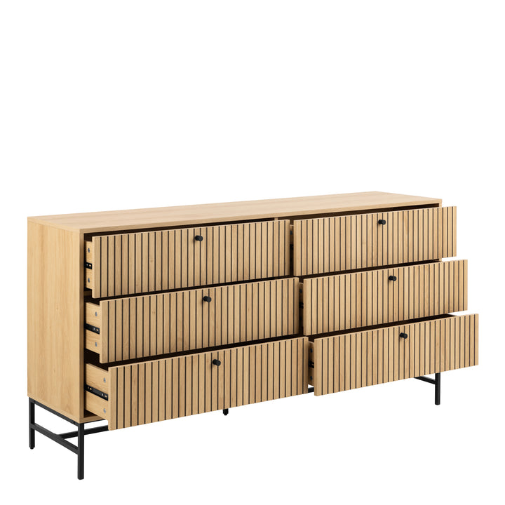 Albany Wide Chest of 6 Drawers in Oak/Black Legs - TidySpaces
