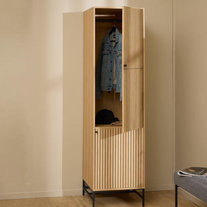 Albany Wardrobe 2 Doors in Oak/Black Legs - TidySpaces