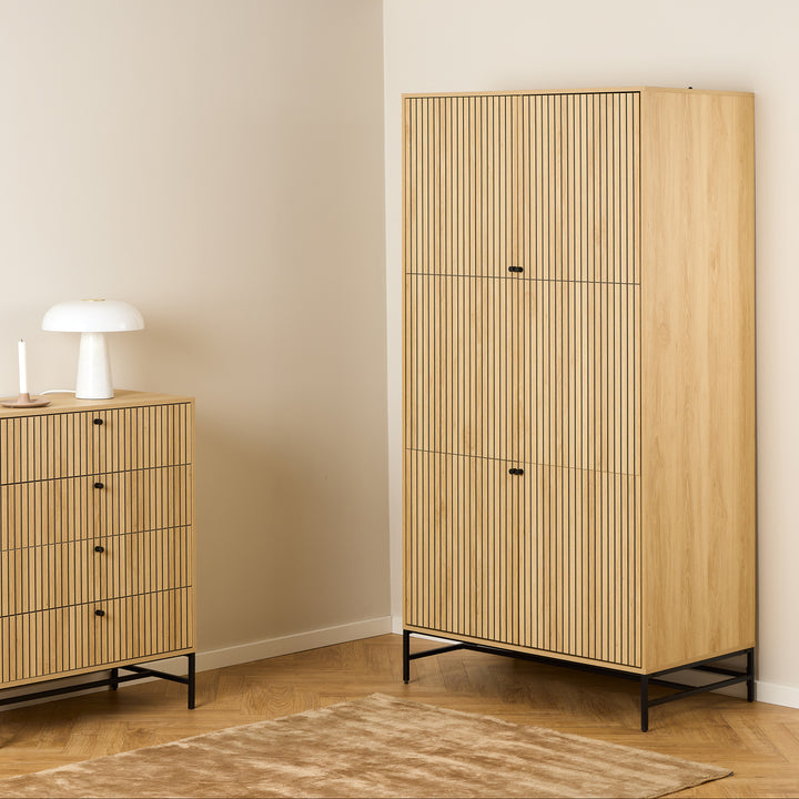Albany Wardrobe 4 Doors in Black/Oak - TidySpaces