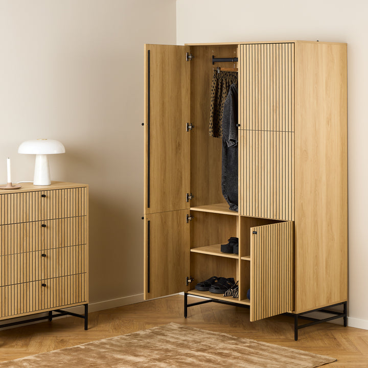Albany Wardrobe 4 Doors in Black/Oak - TidySpaces