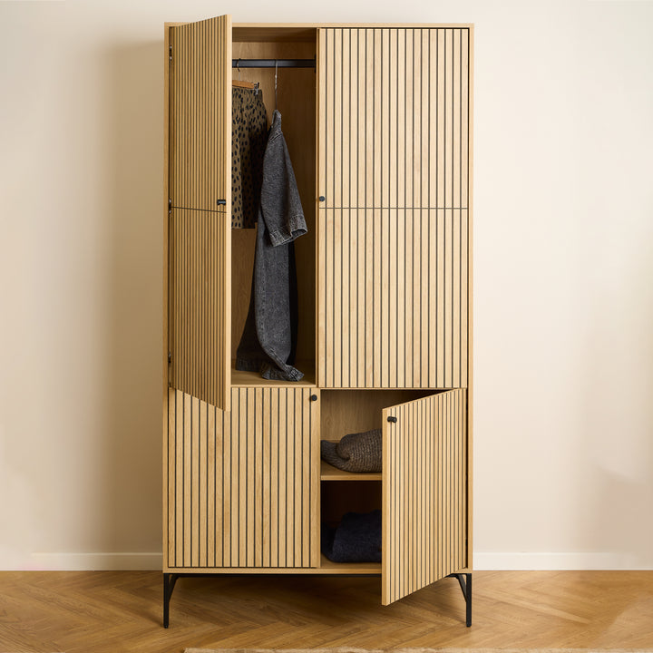 Albany Wardrobe 4 Doors in Black/Oak - TidySpaces