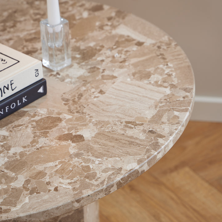 Naxos Round Coffee Table in Brown Marble - TidySpaces