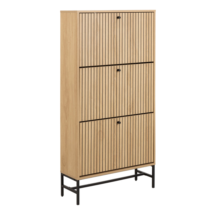 Albany Shoe Cabinet 3 Flip Down Doors in Oak/Black Legs - TidySpaces