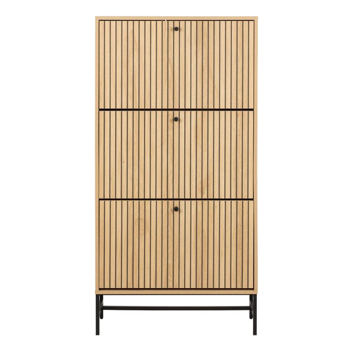 Albany Shoe Cabinet 3 Flip Down Doors in Oak/Black Legs - TidySpaces