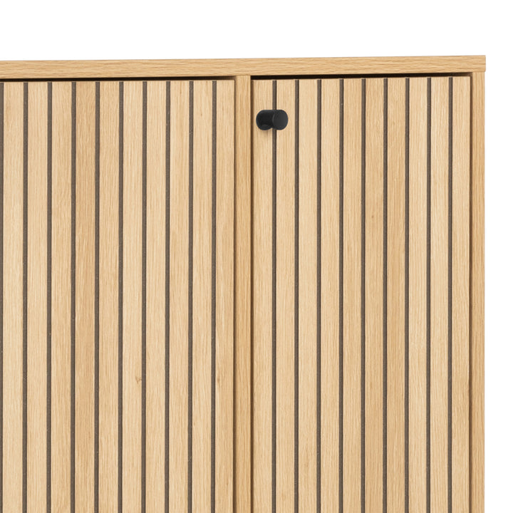 Albany Shoe Cabinet 3 Flip Down Doors 1 Pull Open Door in Oak/Black Legs - TidySpaces