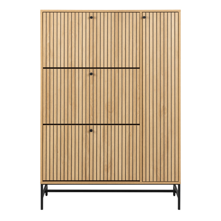 Albany Shoe Cabinet 3 Flip Down Doors 1 Pull Open Door in Oak/Black Legs - TidySpaces