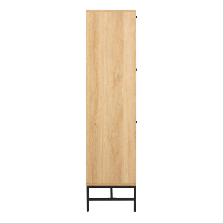 Albany Shoe Cabinet 3 Flip Down Doors 1 Pull Open Door in Oak/Black Legs - TidySpaces