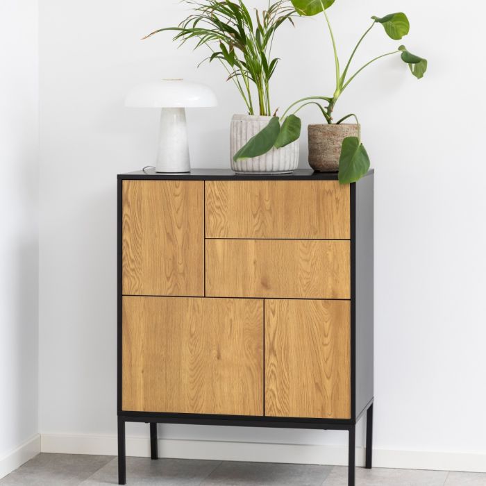 Seaford 3 Door 2 Drawer Sideboard in Black & Oak - TidySpaces
