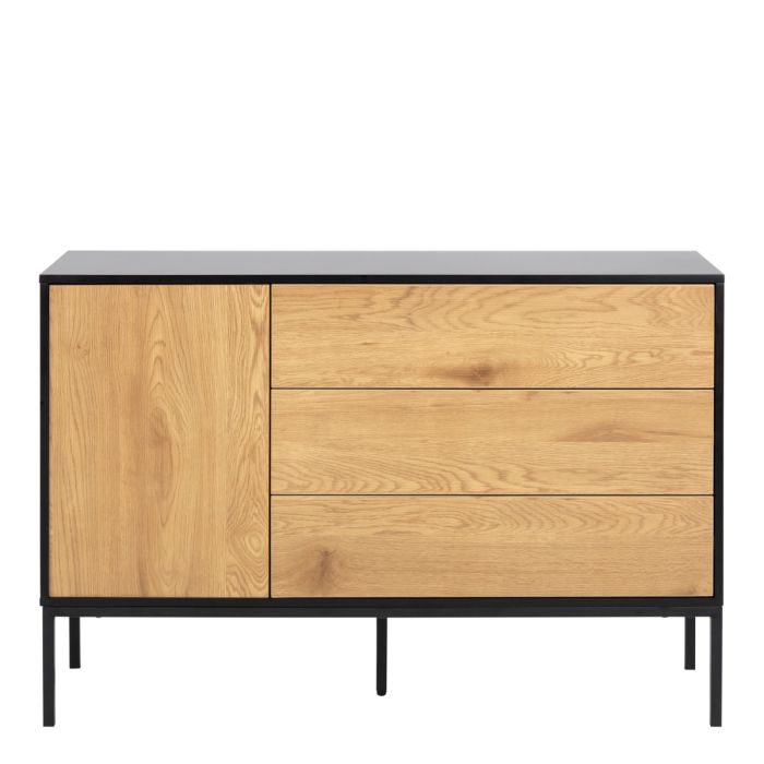 Seaford 1 Door 3 Drawer Small Sideboard in Black & Oak - TidySpaces