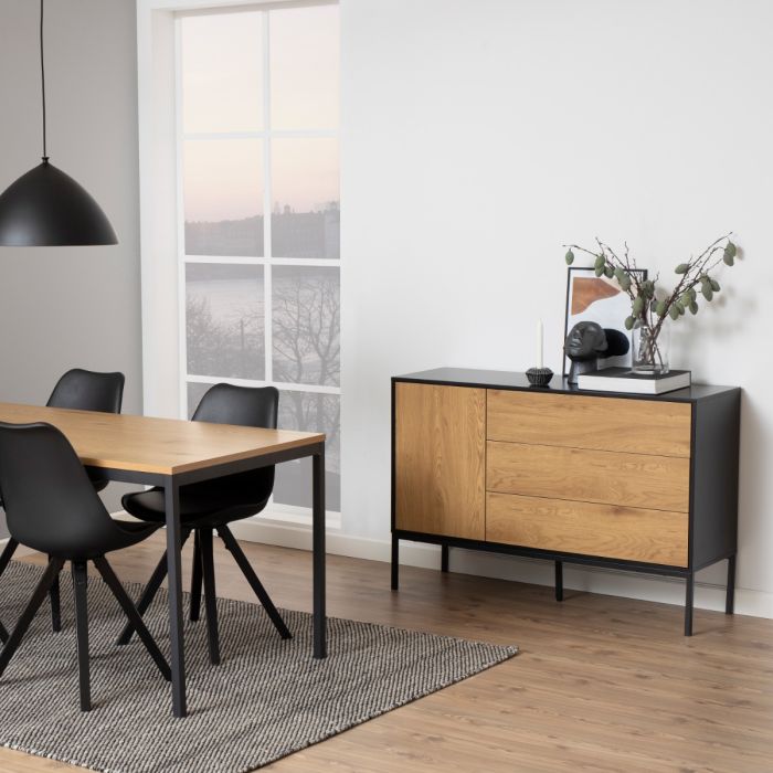 Seaford 1 Door 3 Drawer Small Sideboard in Black & Oak - TidySpaces