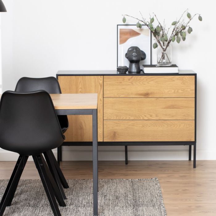 Seaford 1 Door 3 Drawer Small Sideboard in Black & Oak - TidySpaces