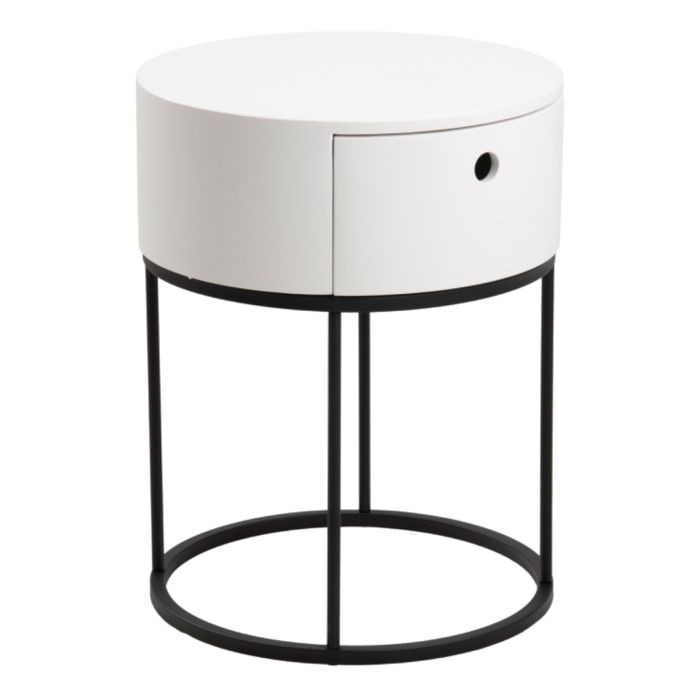 Polo Round Bedside Table in White and Black - TidySpaces