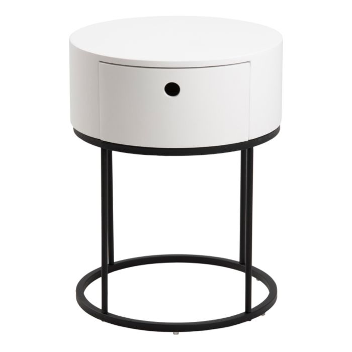 Polo Round Bedside Table in White and Black - TidySpaces