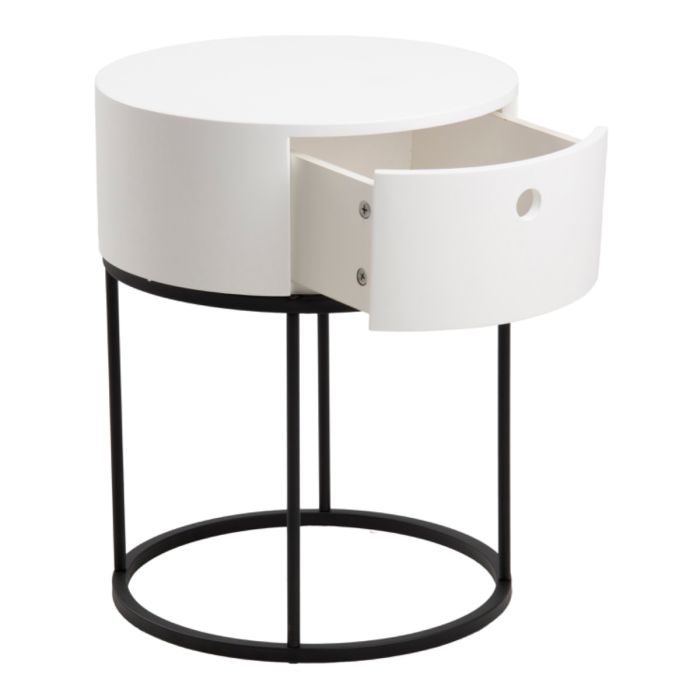 Polo Round Bedside Table in White and Black - TidySpaces