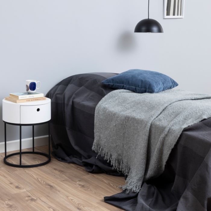 Polo Round Bedside Table in White and Black - TidySpaces