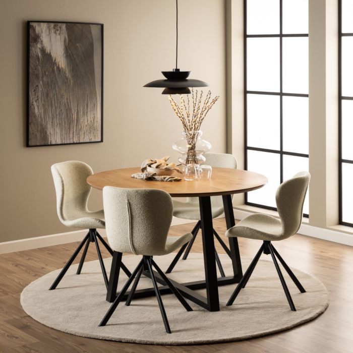 Batilda Swivel Dining chairs in Cream Fabic Set of 2 - TidySpaces
