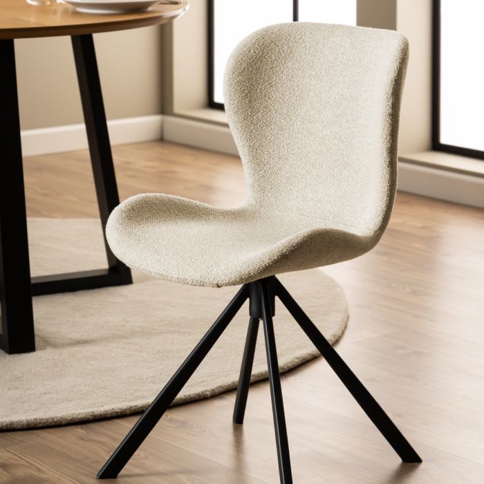 Batilda Swivel Dining chairs in Cream Fabic Set of 2 - TidySpaces