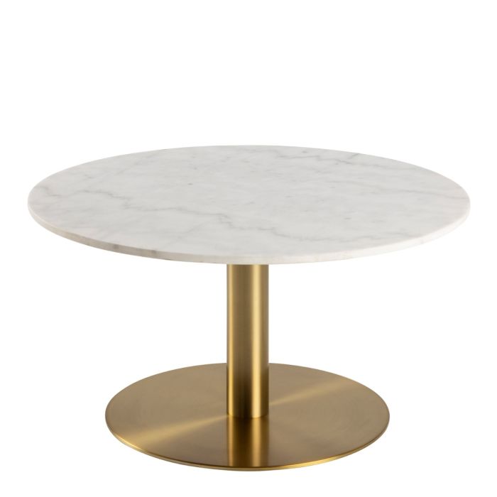 Corby Round Coffee Table with White Marble Effect Top & Gold Base - TidySpaces
