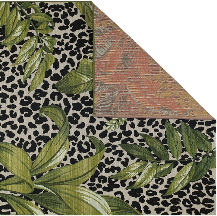 Indoor Outdoor Rug Cream Green Tropical Animal Print - TidySpaces