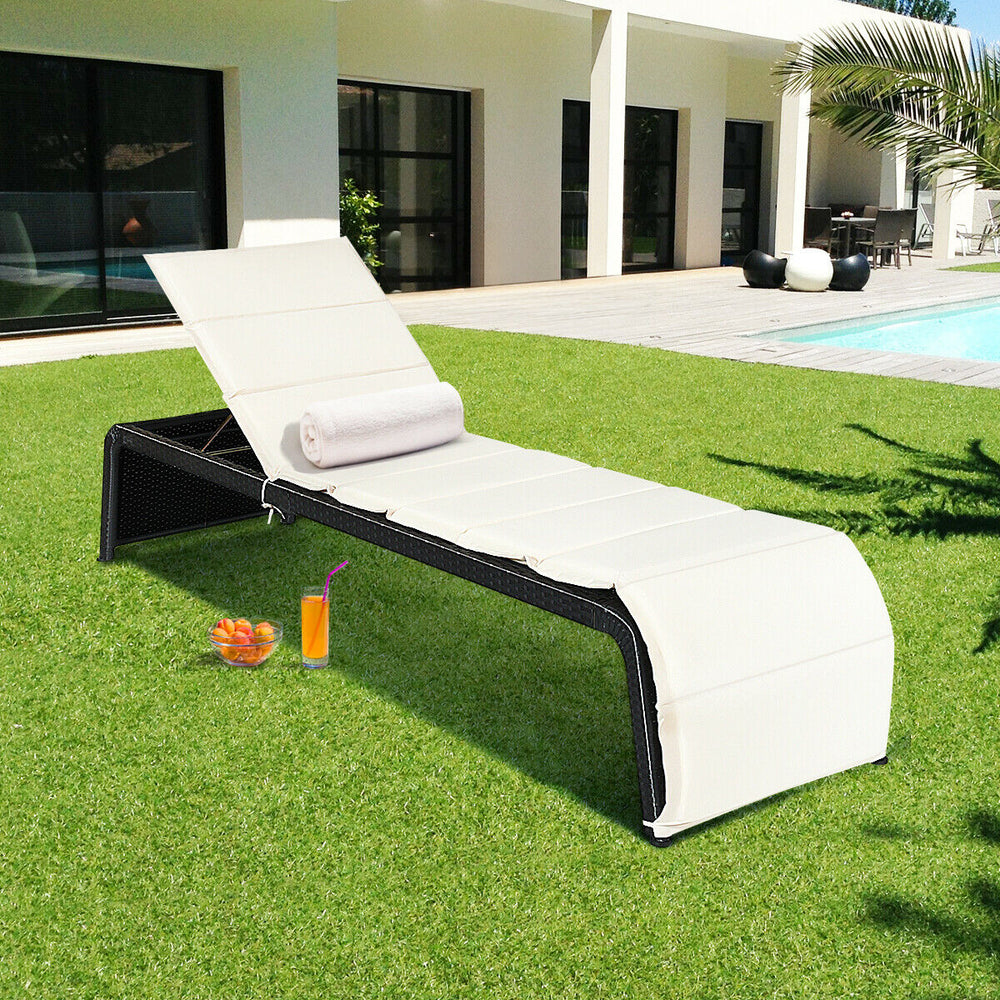 Rattan Sun Lounger with Cushion and Adjustable Feet - TidySpaces