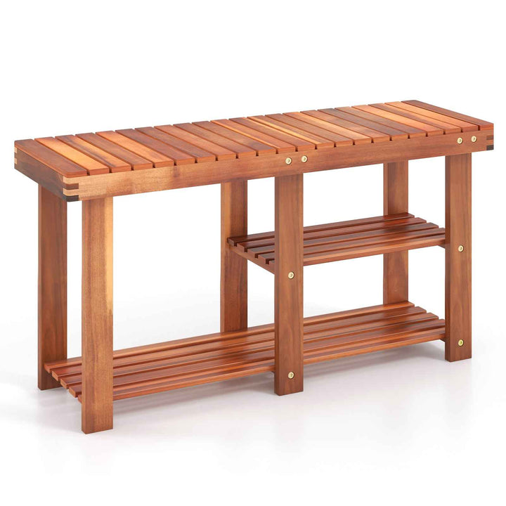 Acacia Wood Shoe Rack Bench 3-Tier Shoe Organizer Storage Shelf