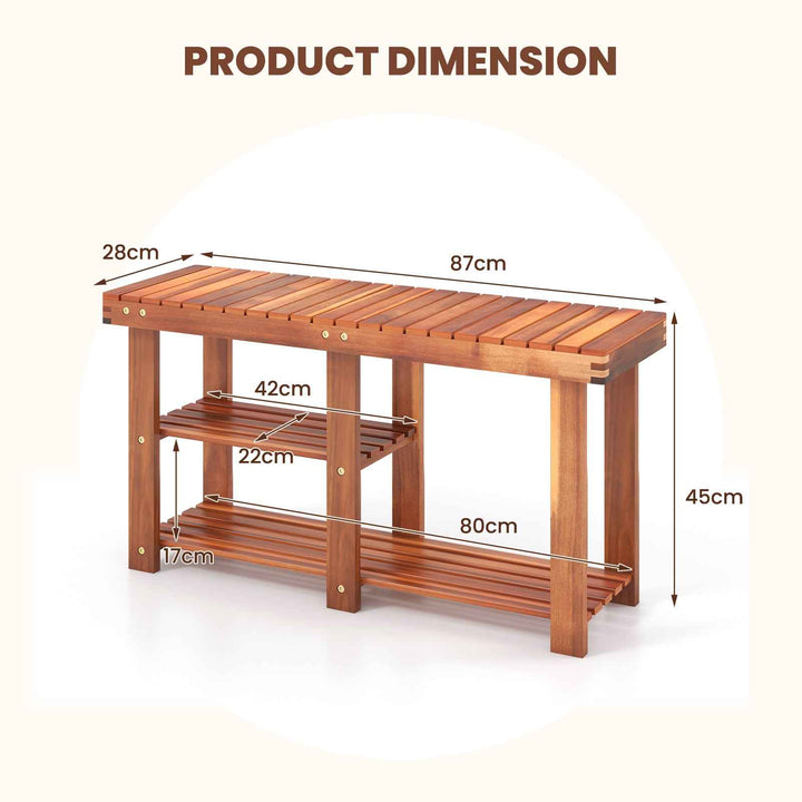 Acacia Wood Shoe Rack Bench 3-Tier Shoe Organizer Storage Shelf