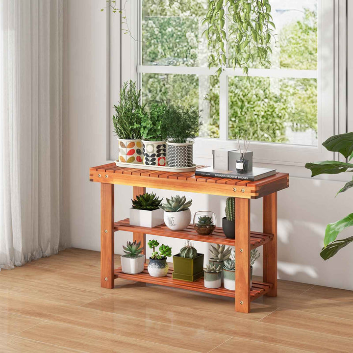 Acacia Wood Shoe Rack Bench 3-Tier Shoe Organizer Storage Shelf