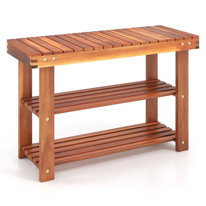 Acacia Wood Shoe Rack Bench 3-Tier Shoe Organizer Storage Shelf