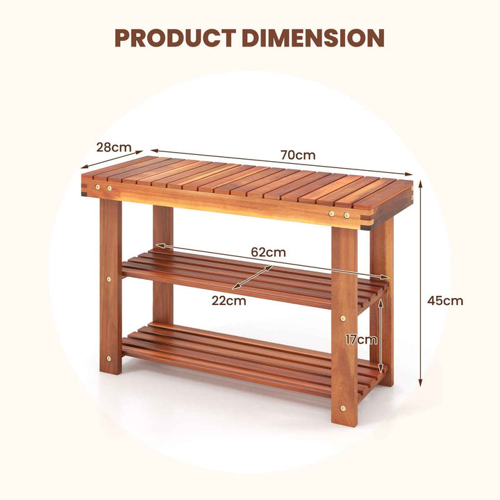 Acacia Wood Shoe Rack Bench 3-Tier Shoe Organizer Storage Shelf