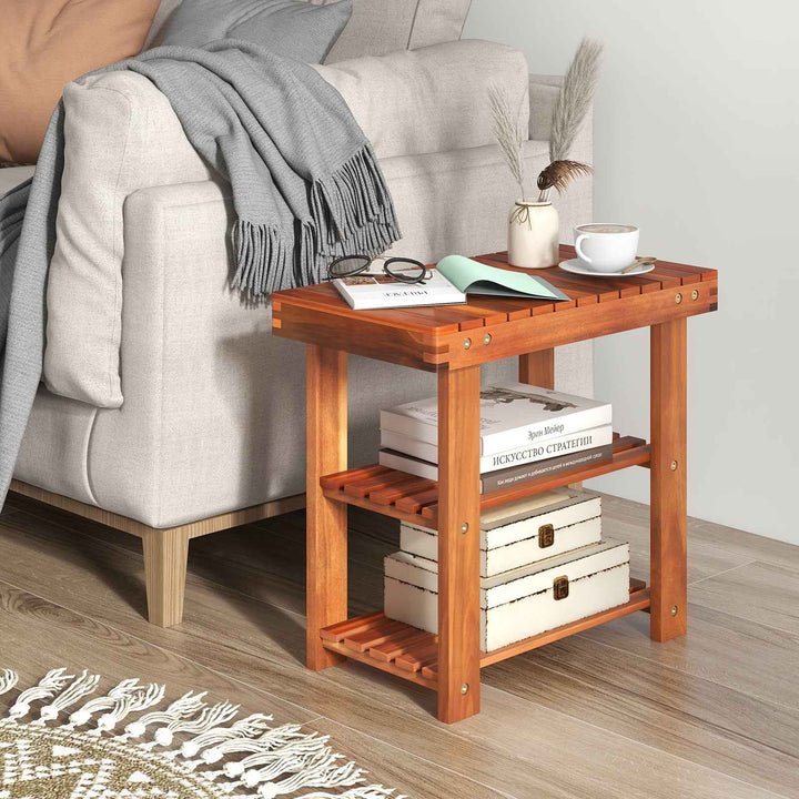 Acacia Wood Shoe Rack Bench 3-Tier Shoe Organizer Storage Shelf