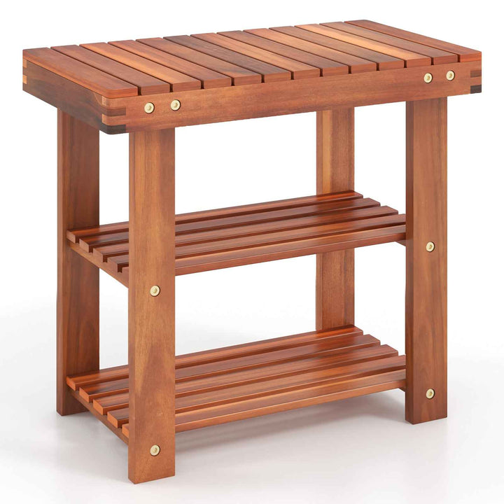Acacia Wood Shoe Rack Bench 3-Tier Shoe Organizer Storage Shelf