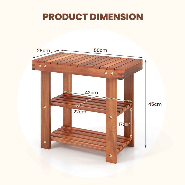 Acacia Wood Shoe Rack Bench 3-Tier Shoe Organizer Storage Shelf
