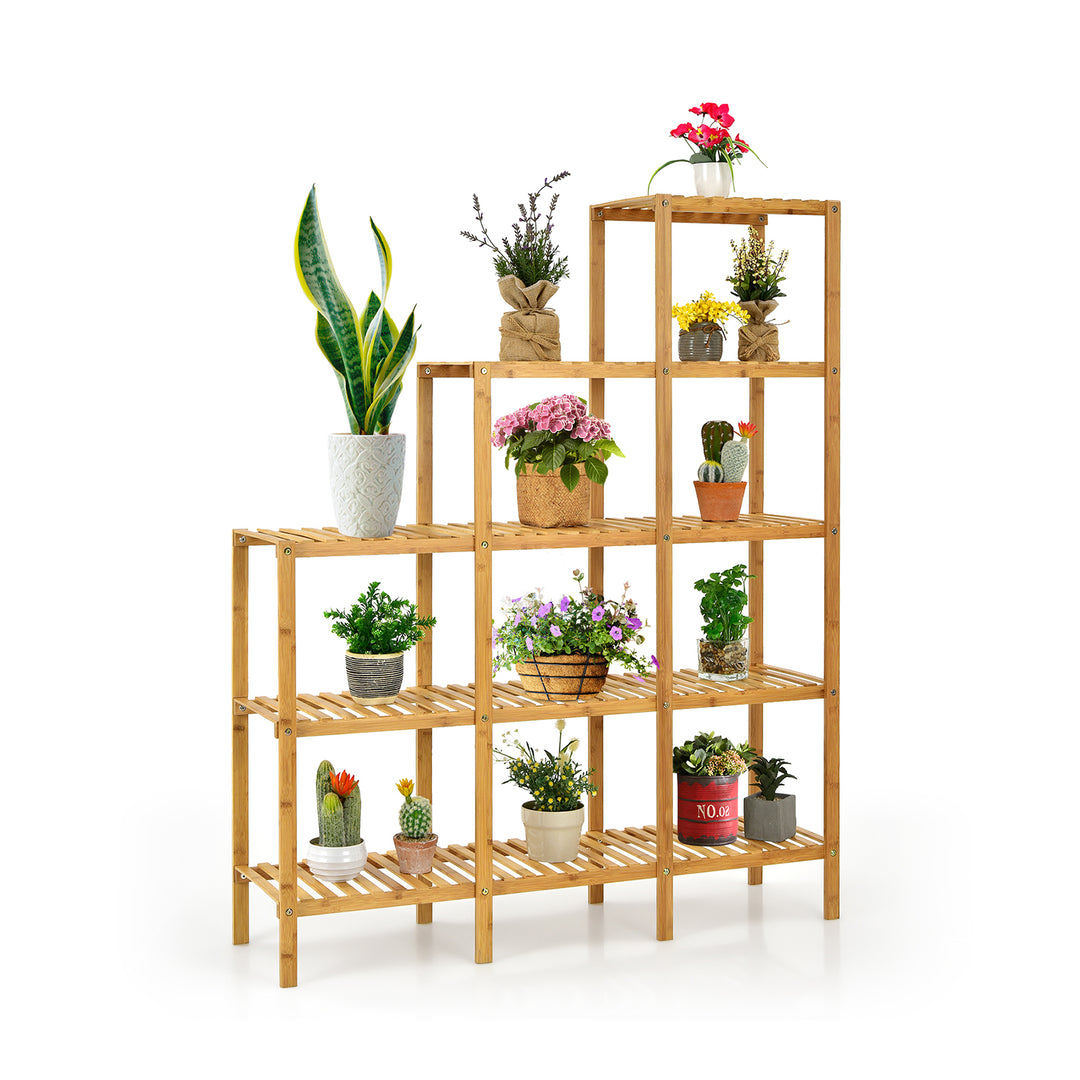 5-tier Bamboo Plant Stand Storage Organizer Rack with Shelves-Natural - TidySpaces