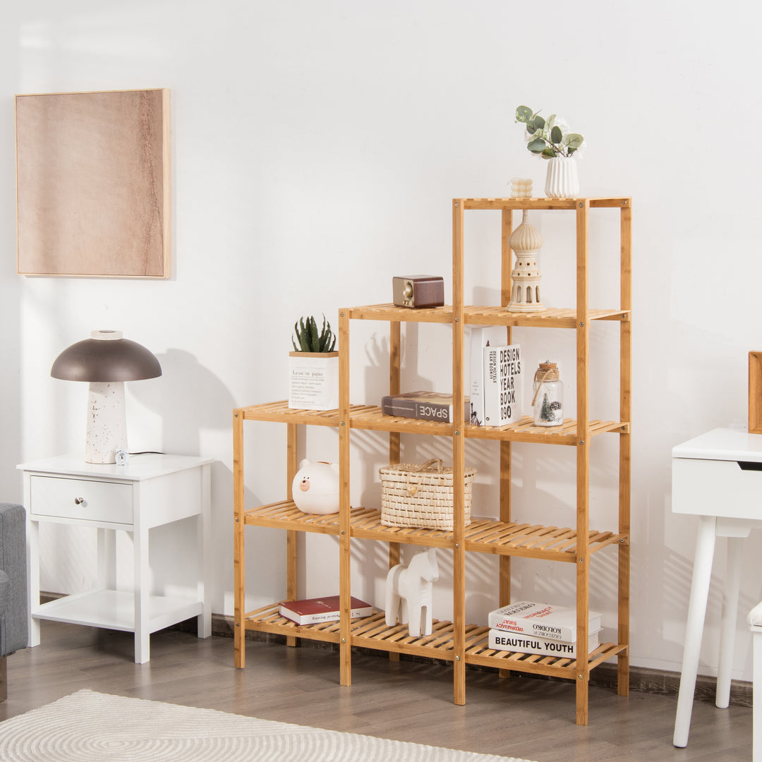 5-tier Bamboo Plant Stand Storage Organizer Rack with Shelves-Natural - TidySpaces