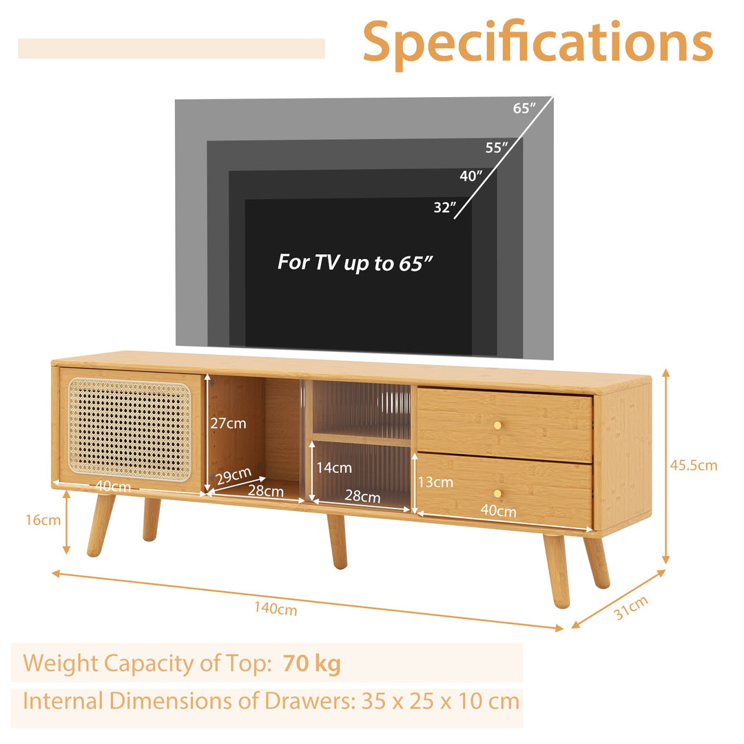 Bamboo TV Stand Modern Console Table for TV up to 65 Inch - TidySpaces