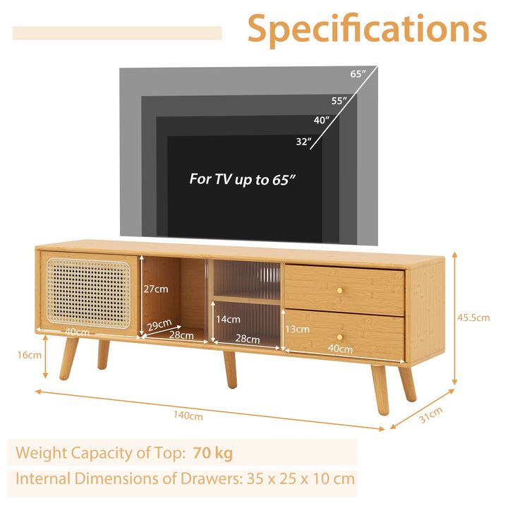 Bamboo TV Stand Modern Console Table for TV up to 65 Inch - TidySpaces