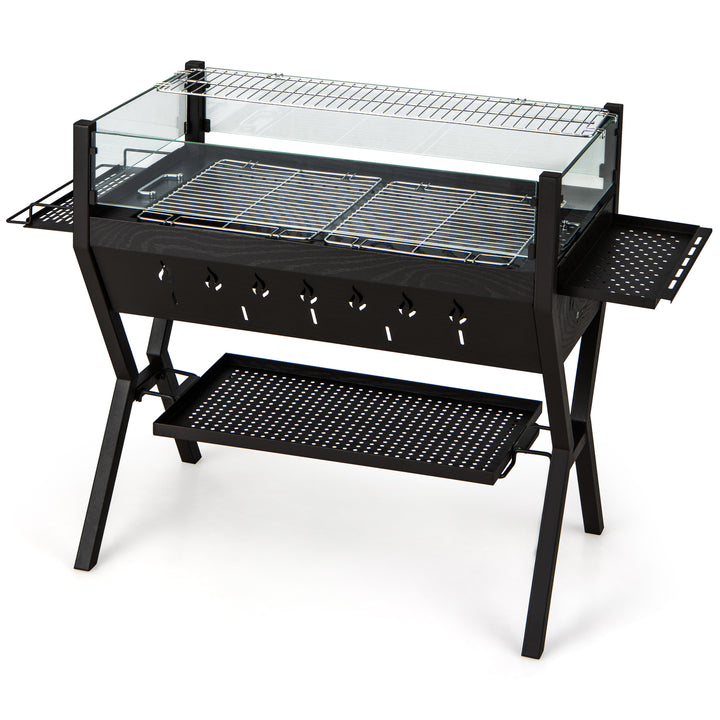 Barbecue Charcoal Grills with Wind Guard and Seasoning Racks-Black - TidySpaces