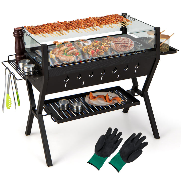 Barbecue Charcoal Grills with Wind Guard and Seasoning Racks-Black - TidySpaces