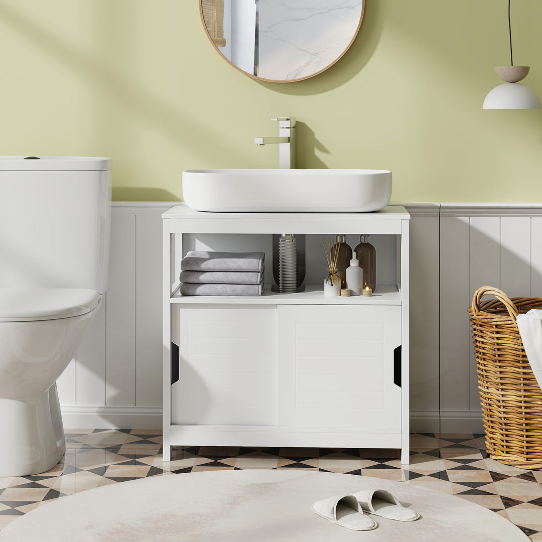 Bathroom Sink Cupboard Under Sink Vanity Cabinet with Sliding Doors-White - TidySpaces