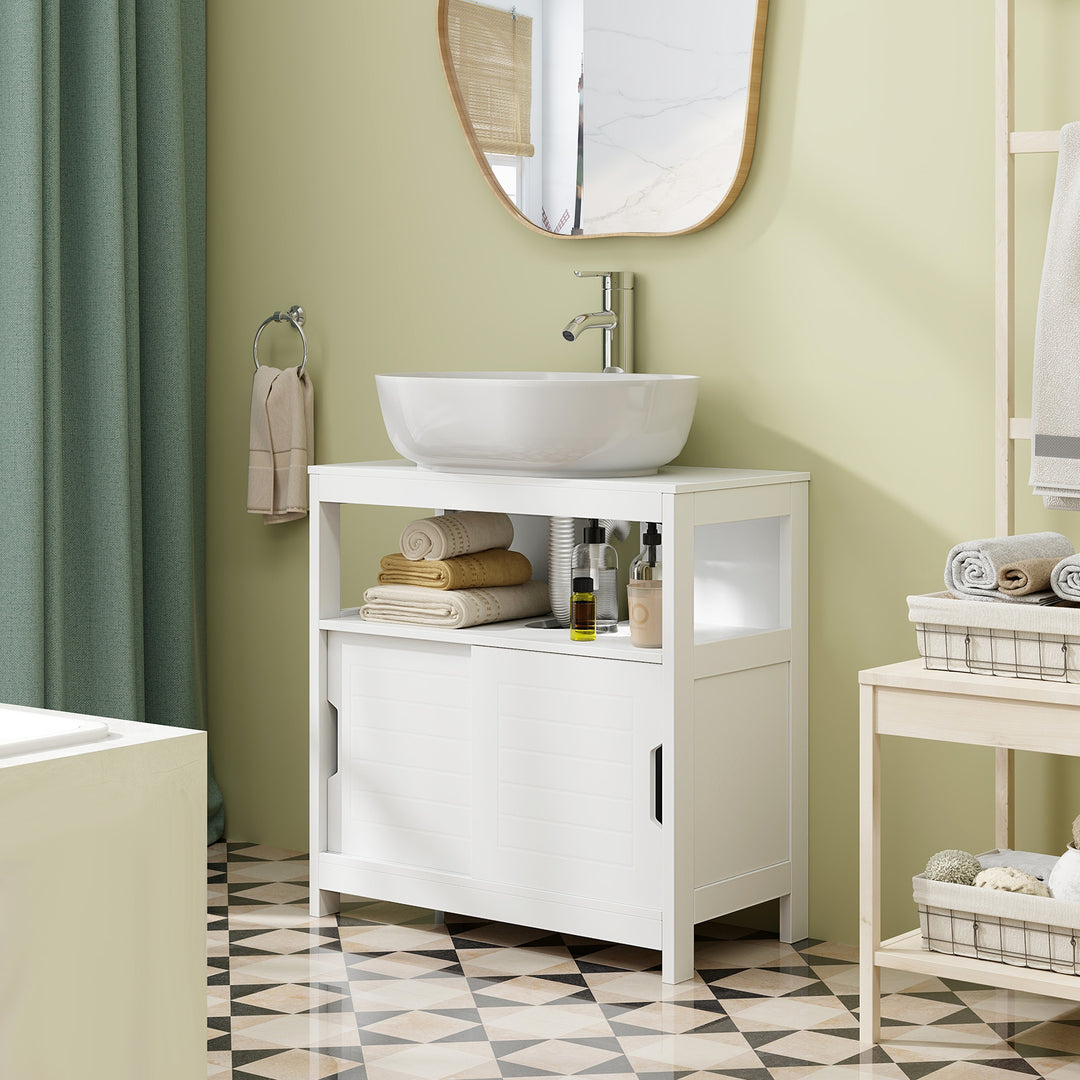 Bathroom Sink Cupboard Under Sink Vanity Cabinet with Sliding Doors-White - TidySpaces