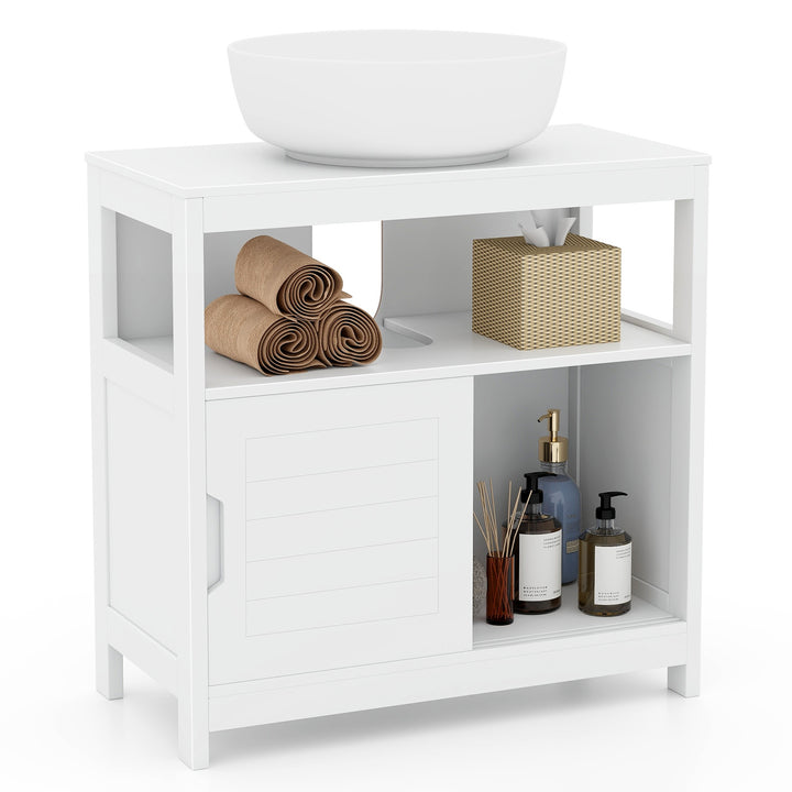 Bathroom Sink Cupboard Under Sink Vanity Cabinet with Sliding Doors-White - TidySpaces
