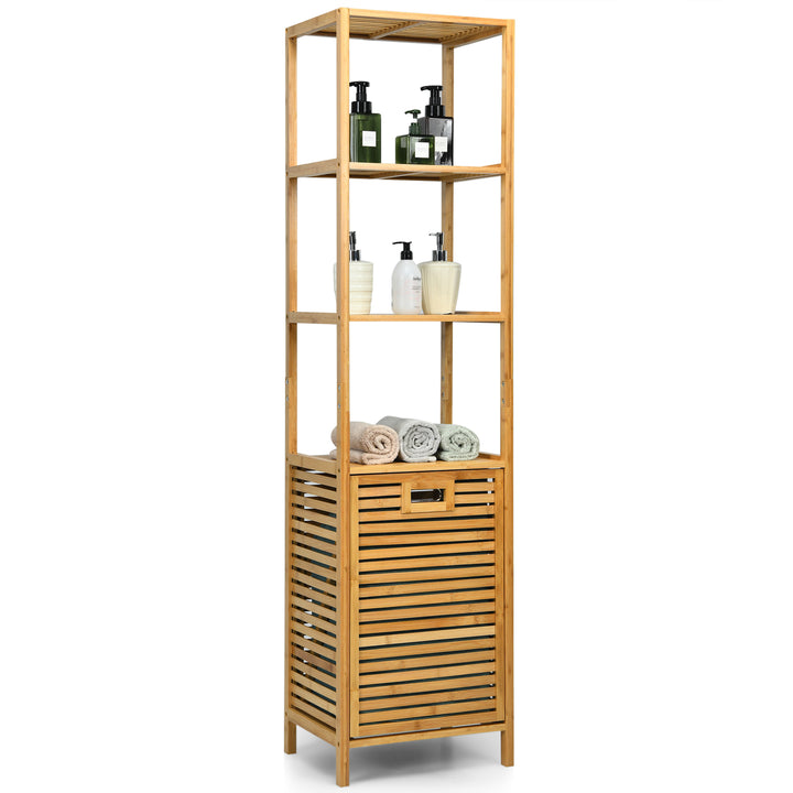 Bathroom Tilt-out Laundry Hamper Organizer with 3-Tier Storage Shelves-Natural - TidySpaces