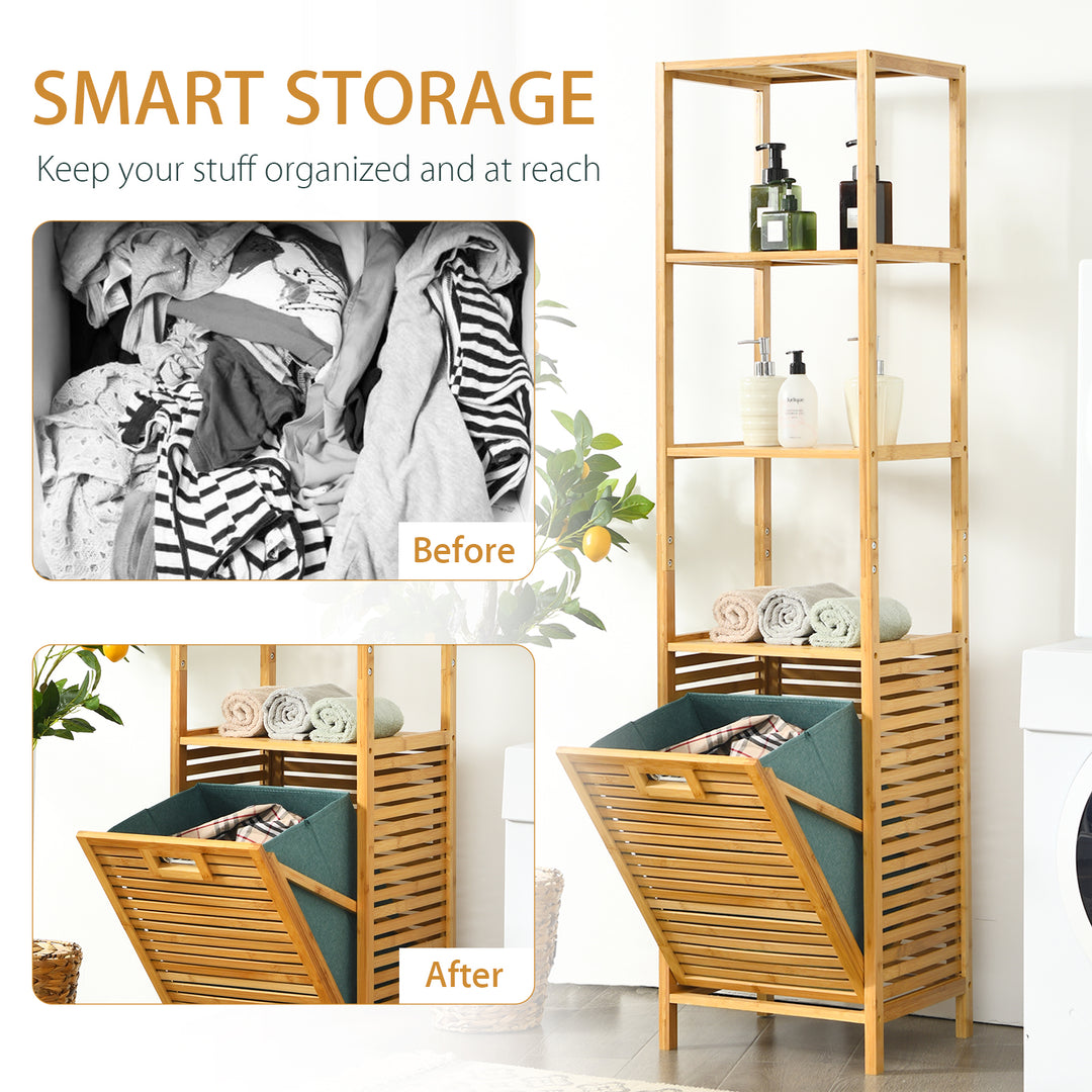 Bathroom Tilt-out Laundry Hamper Organizer with 3-Tier Storage Shelves-Natural - TidySpaces