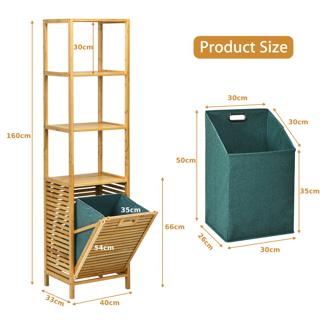 Bathroom Tilt-out Laundry Hamper Organizer with 3-Tier Storage Shelves-Natural - TidySpaces