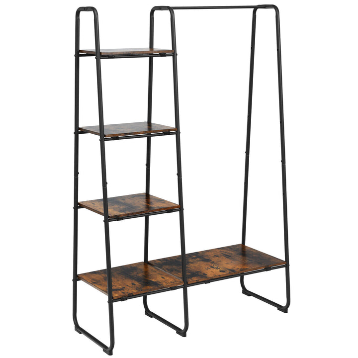 Free Standing Garment Clothing Rack with 5 Tier Wood Shelves Black - TidySpaces