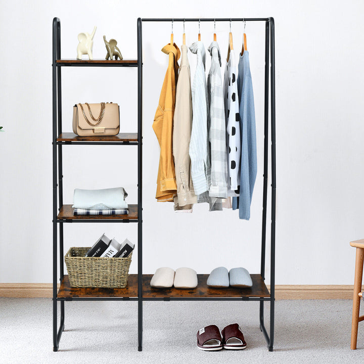 Free Standing Garment Clothing Rack with 5 Tier Wood Shelves - TidySpaces