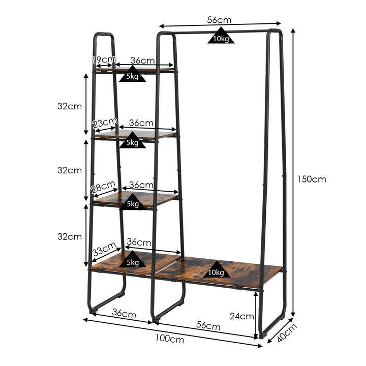 Free Standing Garment Clothing Rack with 5 Tier Wood Shelves - TidySpaces