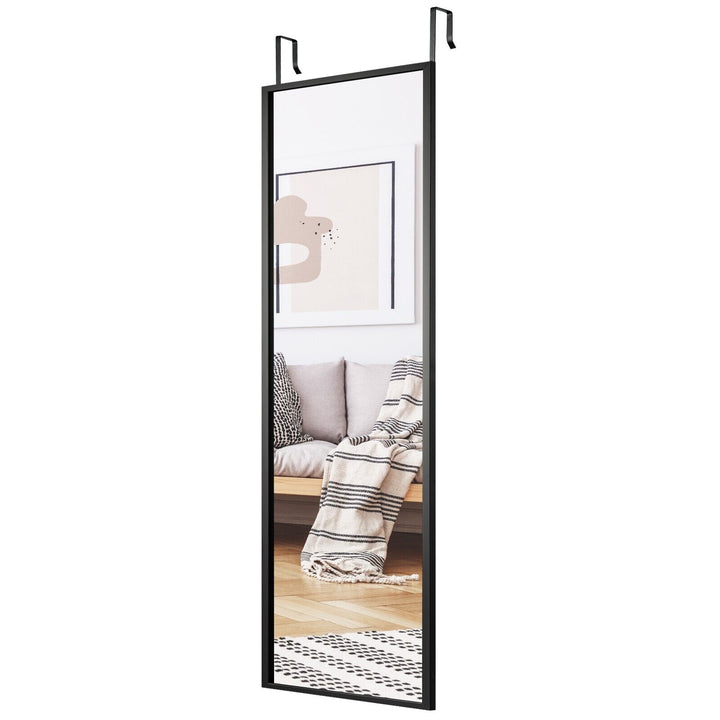Full Length Wall-Mounted Mirror with Height Adjusting Hooks Black - TidySpaces