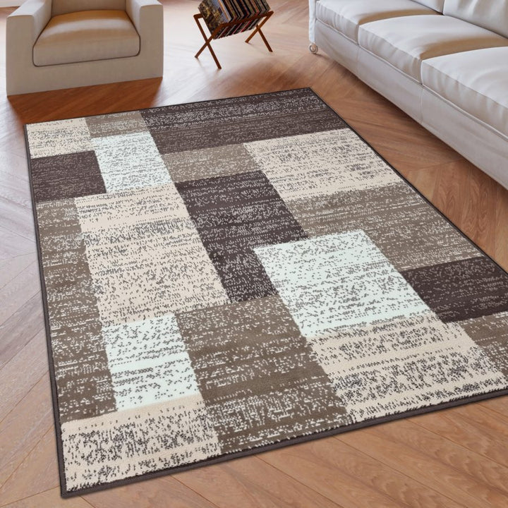 Modern Rug Geometric Brown Beige Patterned Soft Carpet Brown Beige - TidySpaces